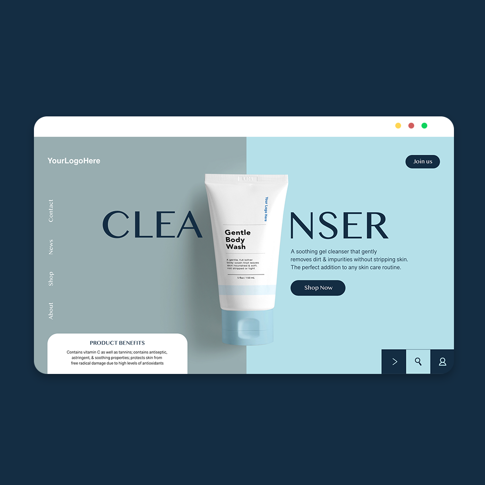 Blue and gray cleanser website design 