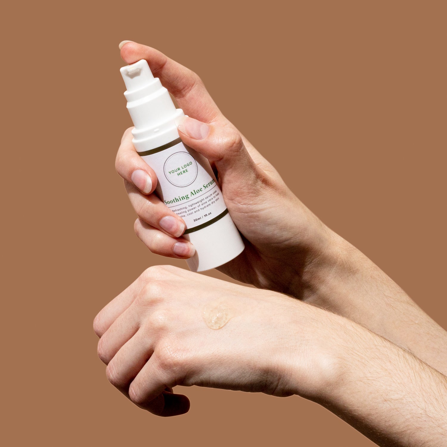 Beauty photo example with person putting lotion on their hands